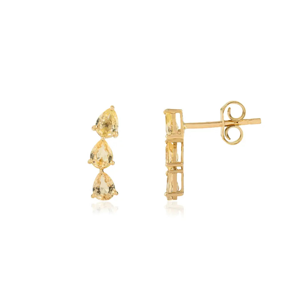 Elegant Style Fine Yellow Sapphire Small Drop Earrings 14K Solid Gold Everyday Jewelry
