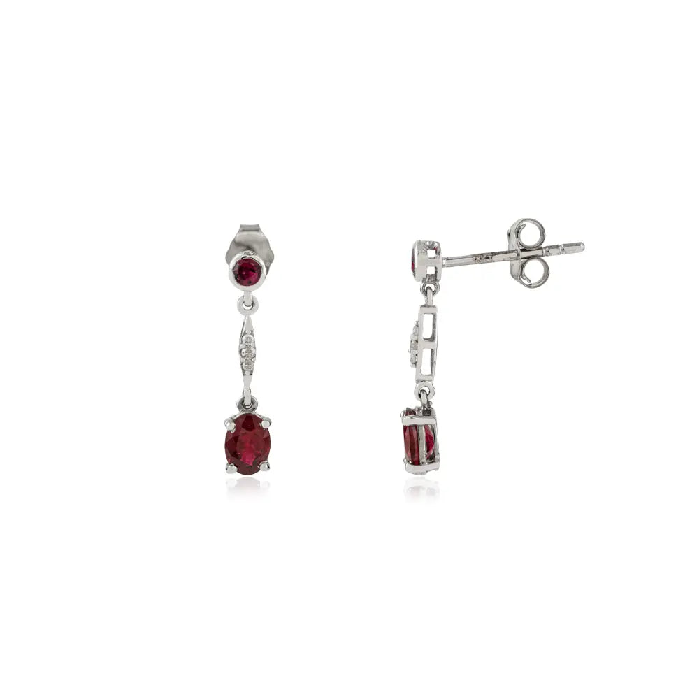 Real Gemstone Ruby & Diamond Small Drop Earrings Anniversary Gift 14K White Gold Jewelry