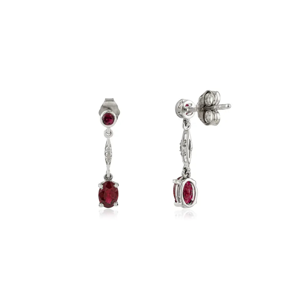 Real Gemstone Ruby & Diamond Small Drop Earrings Anniversary Gift 14K White Gold Jewelry