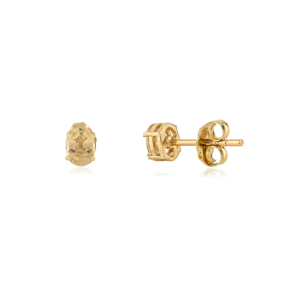 5x4 mm Oval Shape Yellow Sapphire Minimalist Single Stone Stud Earrings 14K Solid Gold