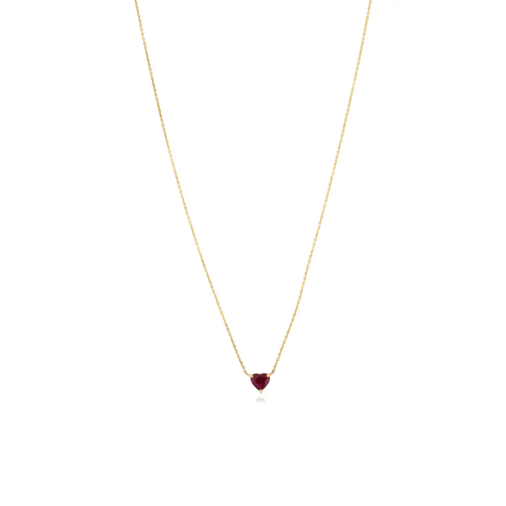 Minimalist Design Heart Shape Ruby Pendant Necklace Valentine's Day Gift 14K Real Gold