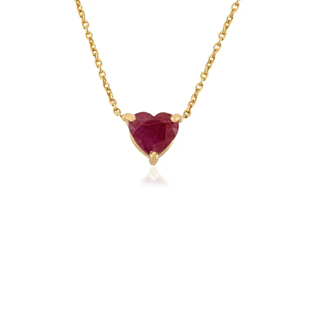 Minimalist Design Heart Shape Ruby Pendant Necklace Valentine's Day Gift 14K Real Gold