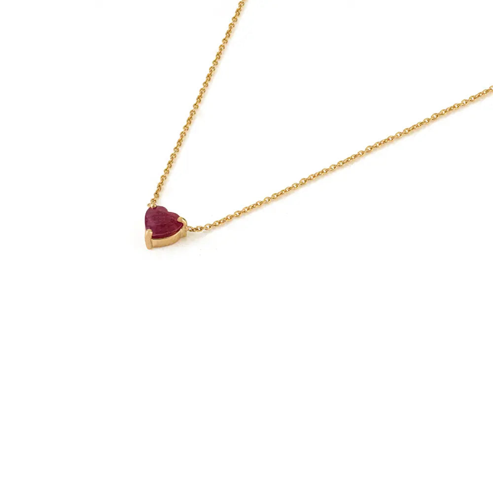Minimalist Design Heart Shape Ruby Pendant Necklace Valentine's Day Gift 14K Real Gold
