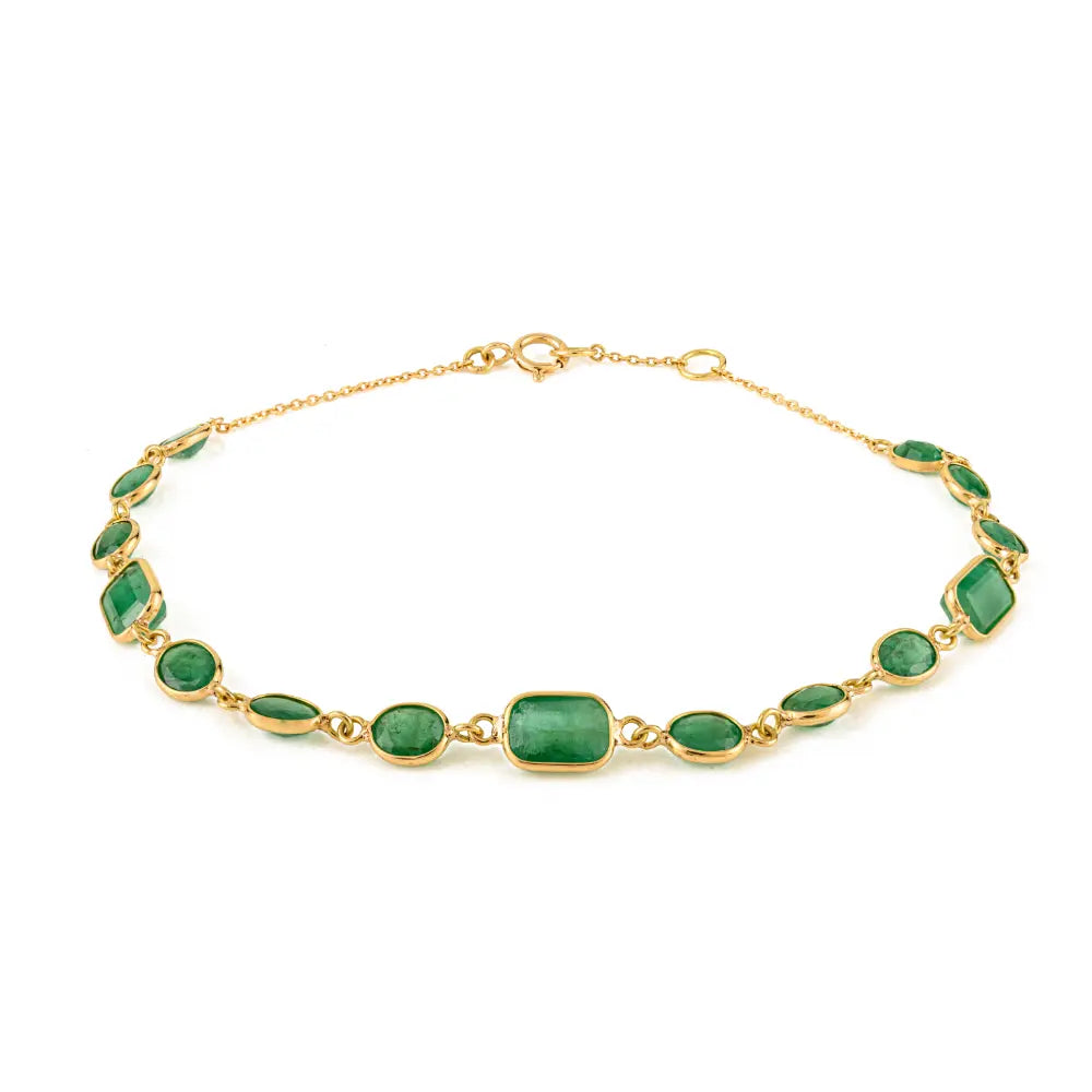 Bezel Set Zambian Emerald Gemstone Fine 18K Yellow Gold Sleek Chain Bracelet Unisex