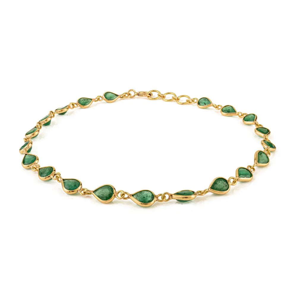 Pear Shape Emerald Stackable Station Bracelet 18K Yellow Gold Fine Everyday Jewelry