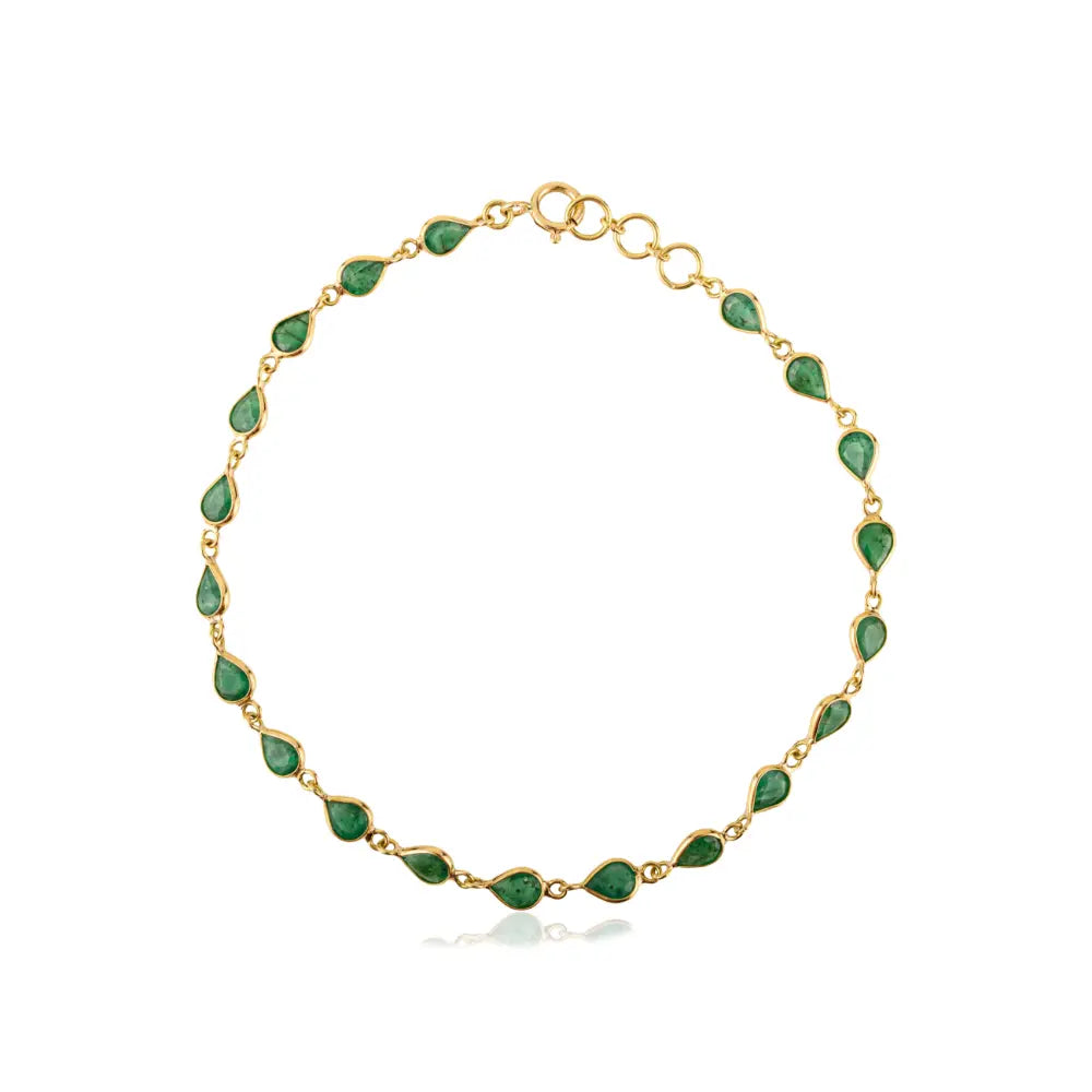 Pear Shape Emerald Stackable Station Bracelet 18K Yellow Gold Fine Everyday Jewelry