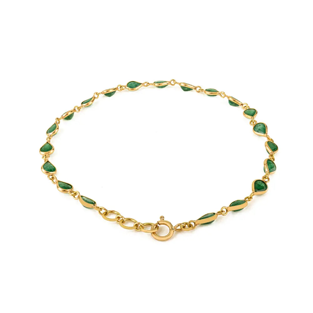 Pear Shape Emerald Stackable Station Bracelet 18K Yellow Gold Fine Everyday Jewelry