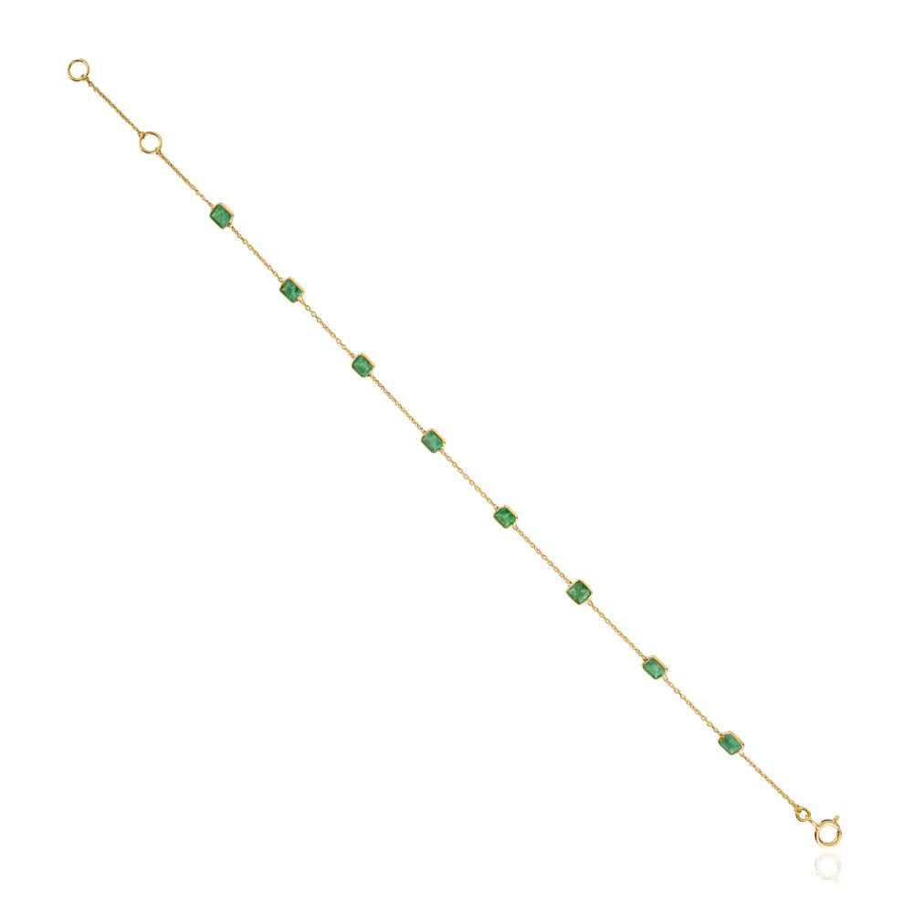 Stunning Dainty Square Cut Emerald Minimalist Chain Bracelet 18K Real Gold Everyday Jewelry