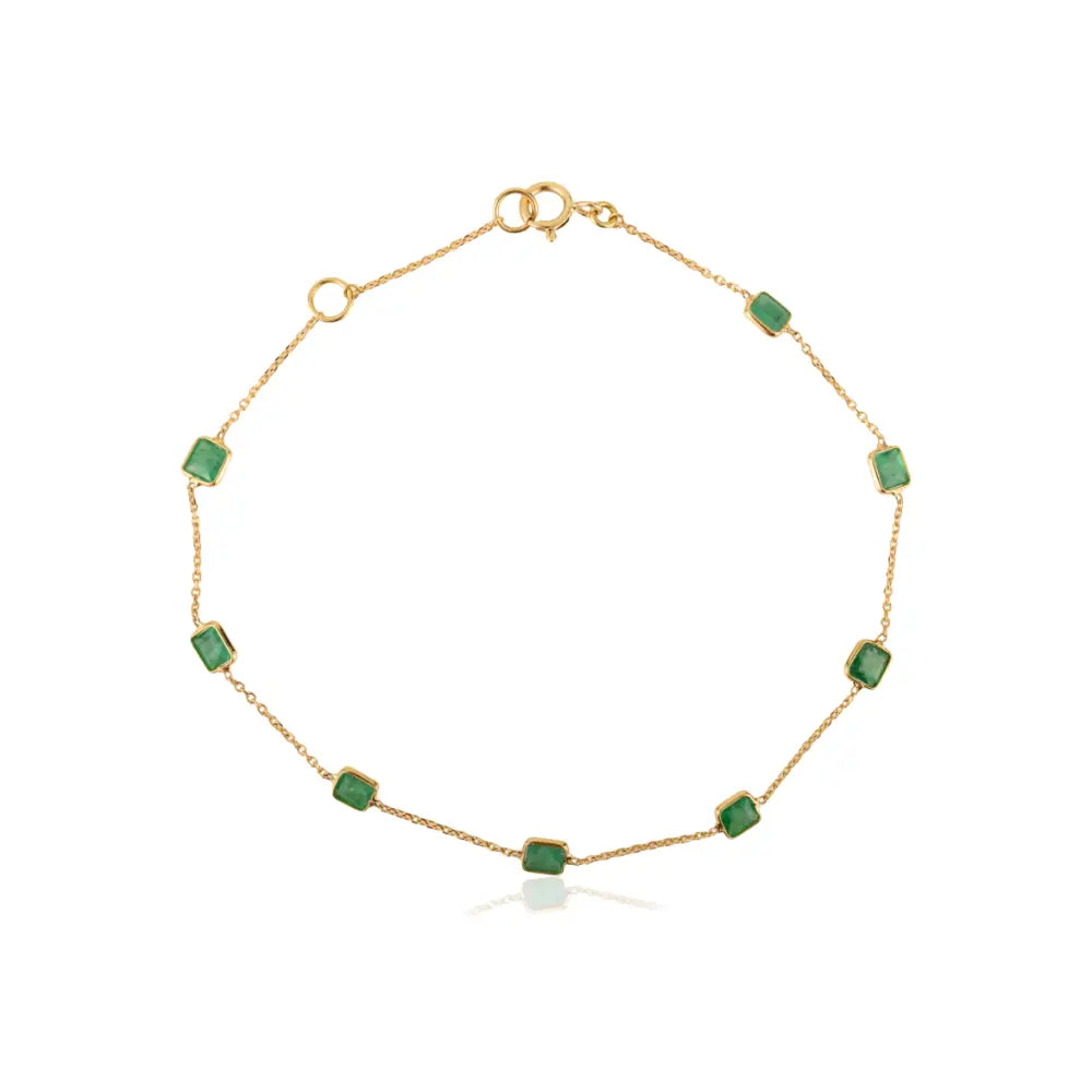 Stunning Dainty Square Cut Emerald Minimalist Chain Bracelet 18K Real Gold Everyday Jewelry