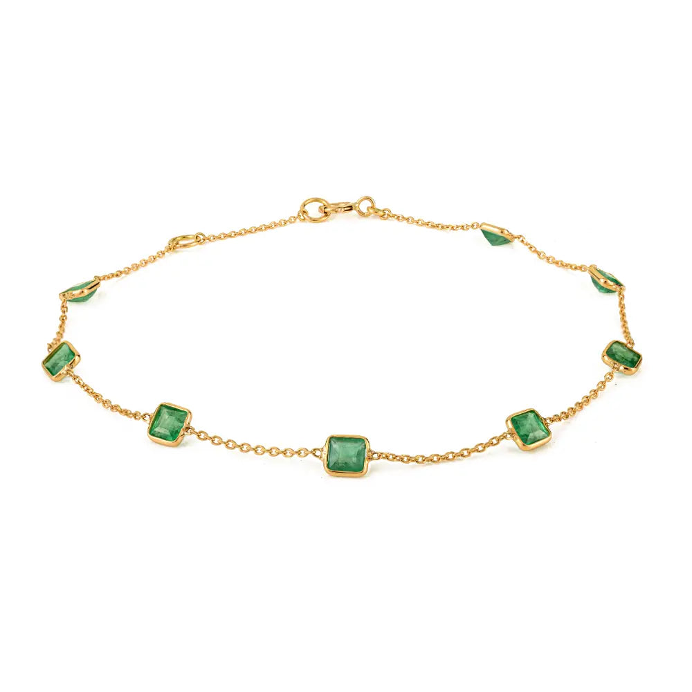 Stunning Dainty Square Cut Emerald Minimalist Chain Bracelet 18K Real Gold Everyday Jewelry
