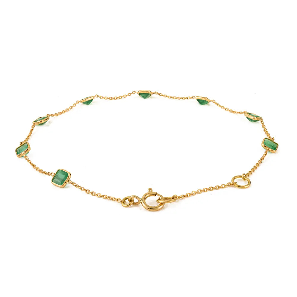 Stunning Dainty Square Cut Emerald Minimalist Chain Bracelet 18K Real Gold Everyday Jewelry