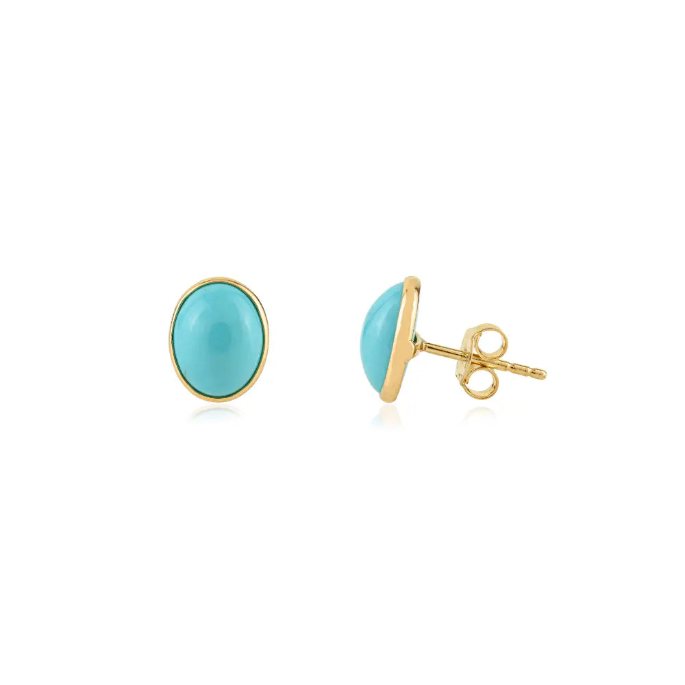 Cabochon Gemstone Turquoise Stud Earrings K18 Real Yellow Gold Custom Jewelry Supplier