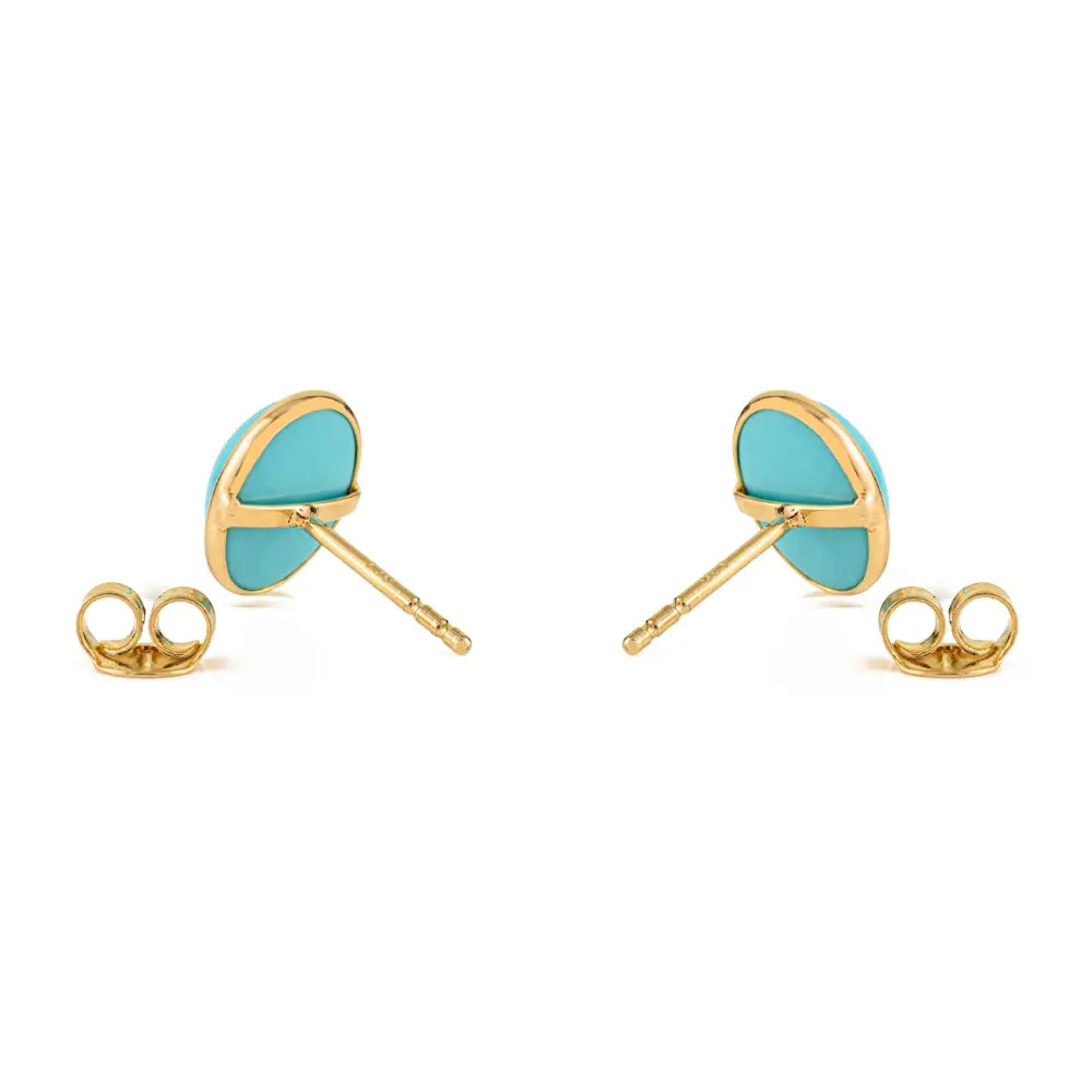 Cabochon Gemstone Turquoise Stud Earrings K18 Real Yellow Gold Custom Jewelry Supplier