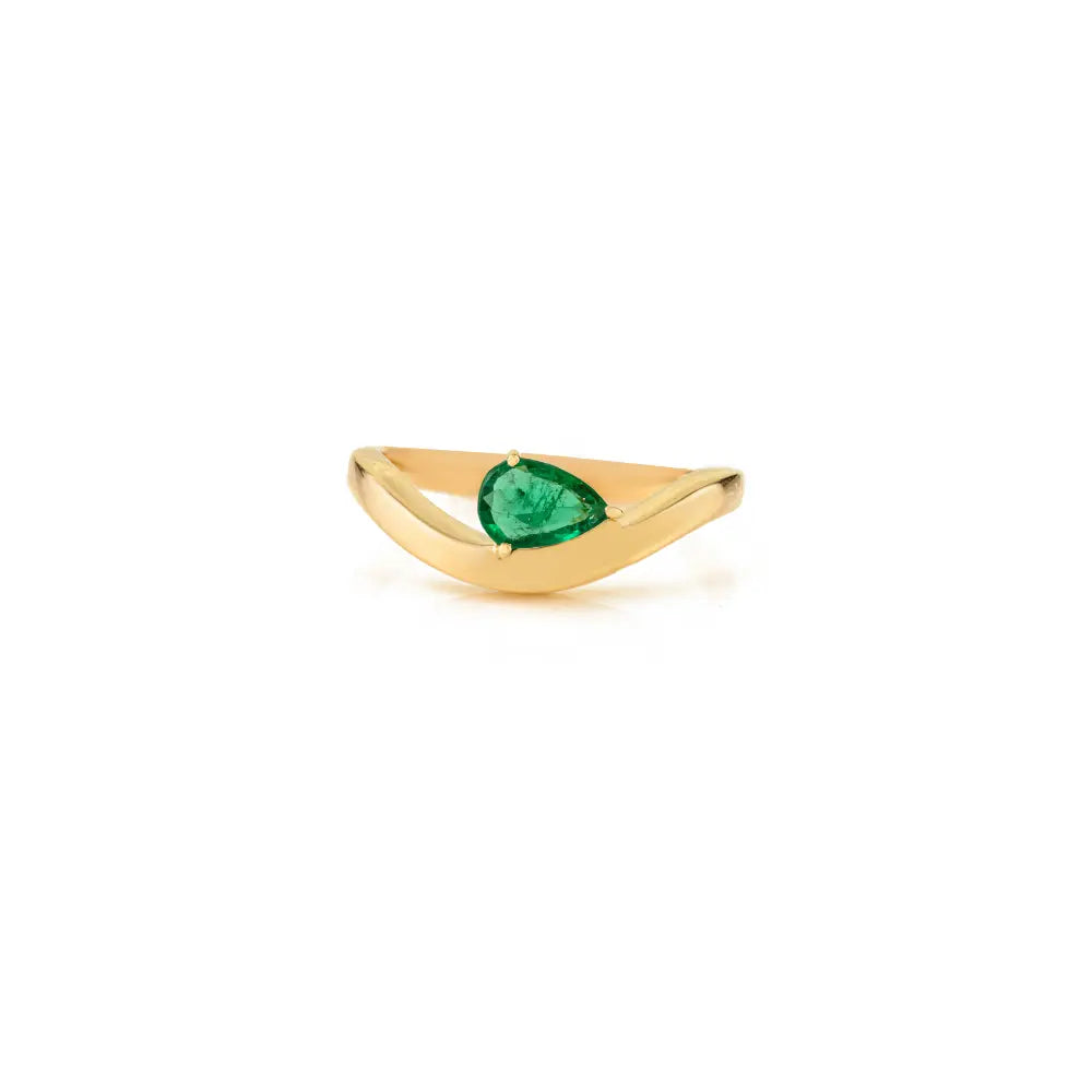 Real K18 Yellow Gold Natural Emerald Curve Wavy Band Ring Wholesale Jewelry Manufacturer