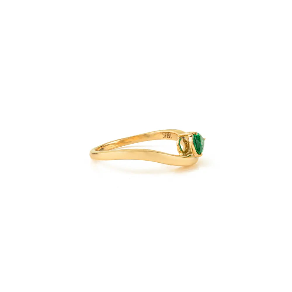 Real K18 Yellow Gold Natural Emerald Curve Wavy Band Ring Wholesale Jewelry Manufacturer