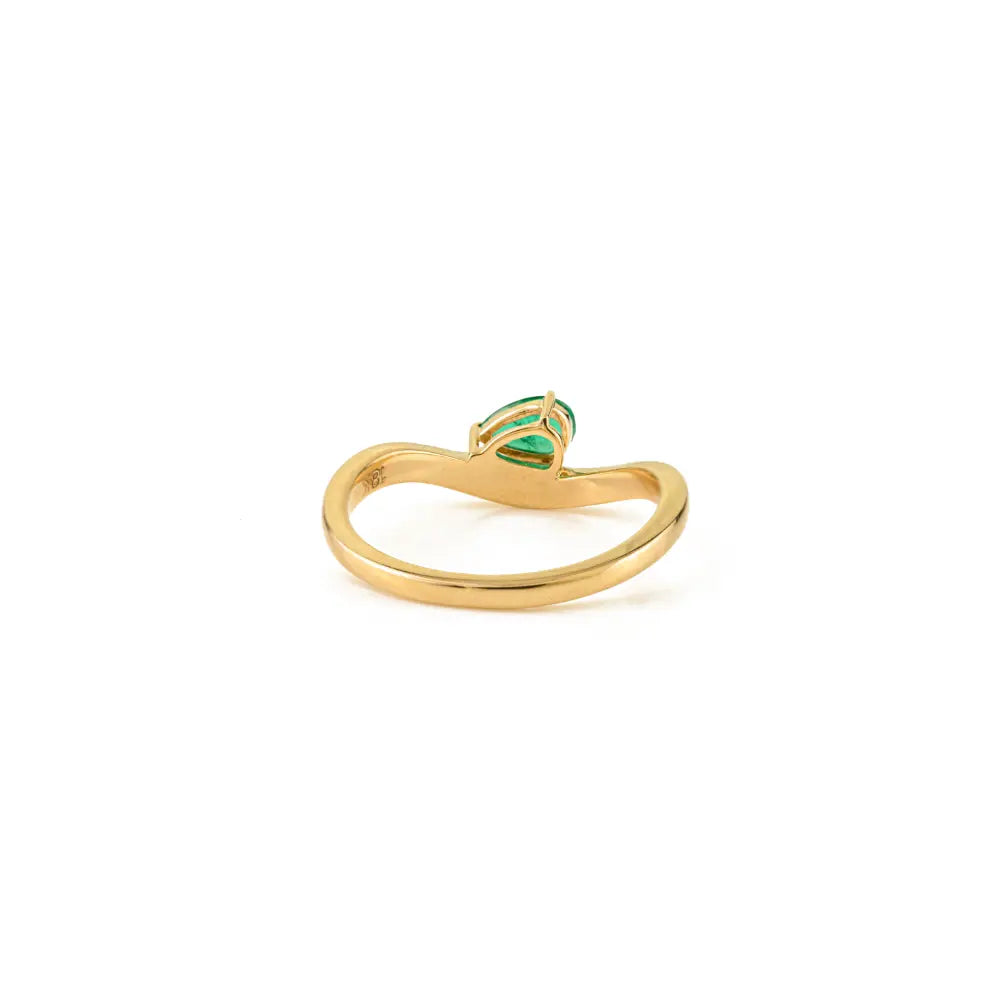 Real K18 Yellow Gold Natural Emerald Curve Wavy Band Ring Wholesale Jewelry Manufacturer