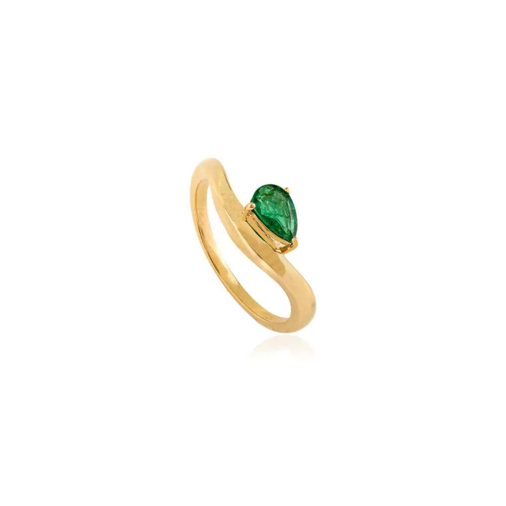 Real K18 Yellow Gold Natural Emerald Curve Wavy Band Ring Wholesale Jewelry Manufacturer