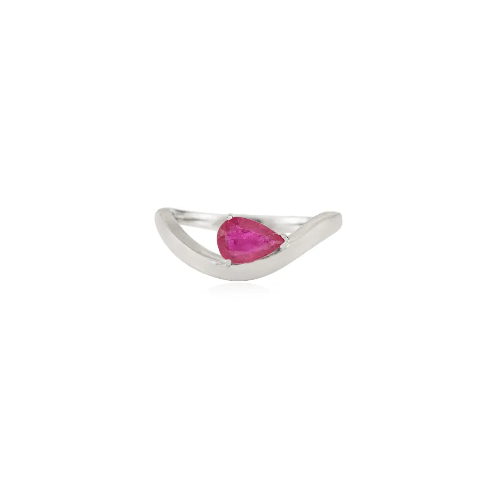 Pear Shape Ruby July Birthstone Wavy Shape Curve Ring Valentine's Day Gift 14K Real Gold