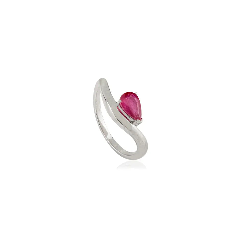 Pear Shape Ruby July Birthstone Wavy Shape Curve Ring Valentine's Day Gift 14K Real Gold