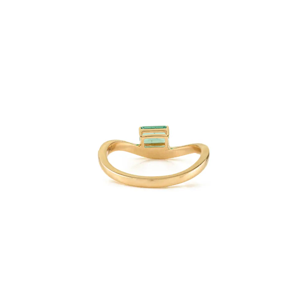 Elegant Classic Zambian Emerald Single Stone Wavy Band Ring Unisex 14K Real Yellow Gold