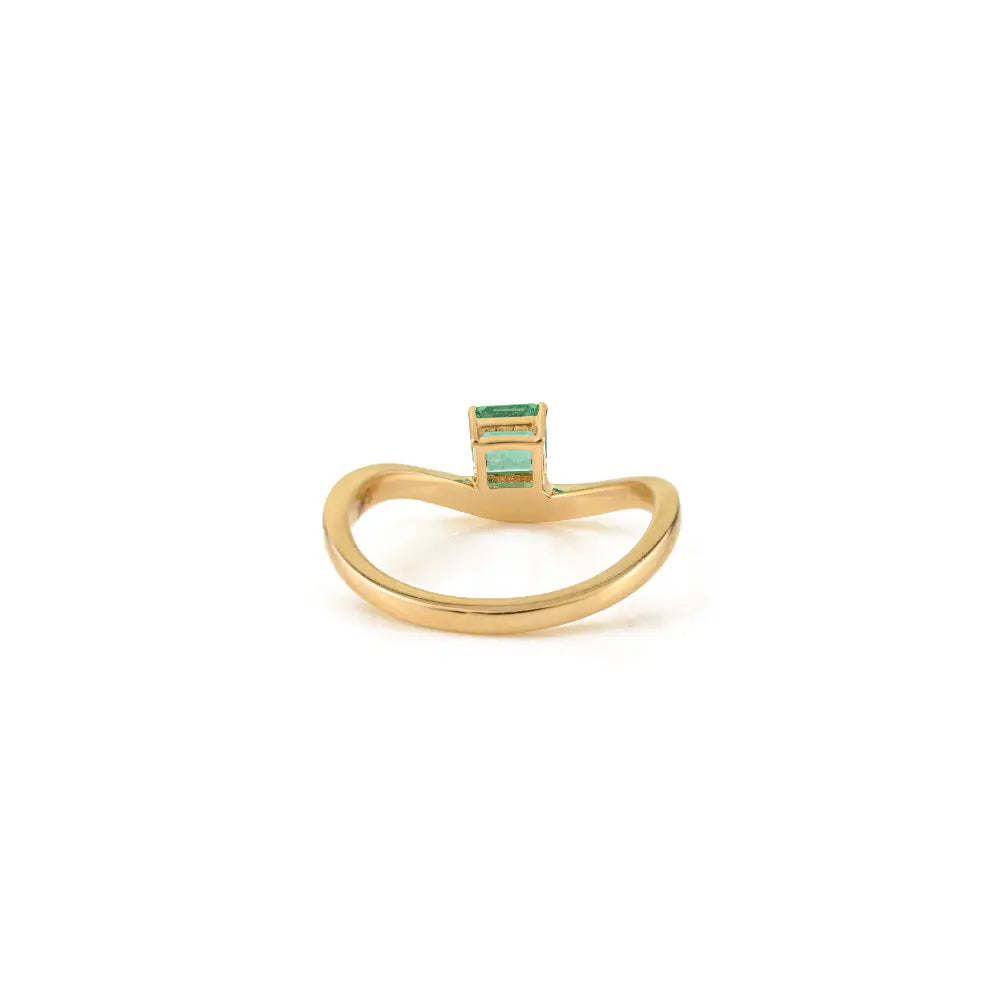14K Solid Yellow Gold Natural Emerald Curve Wavy Ring Simple Everyday Jewelry Unisex