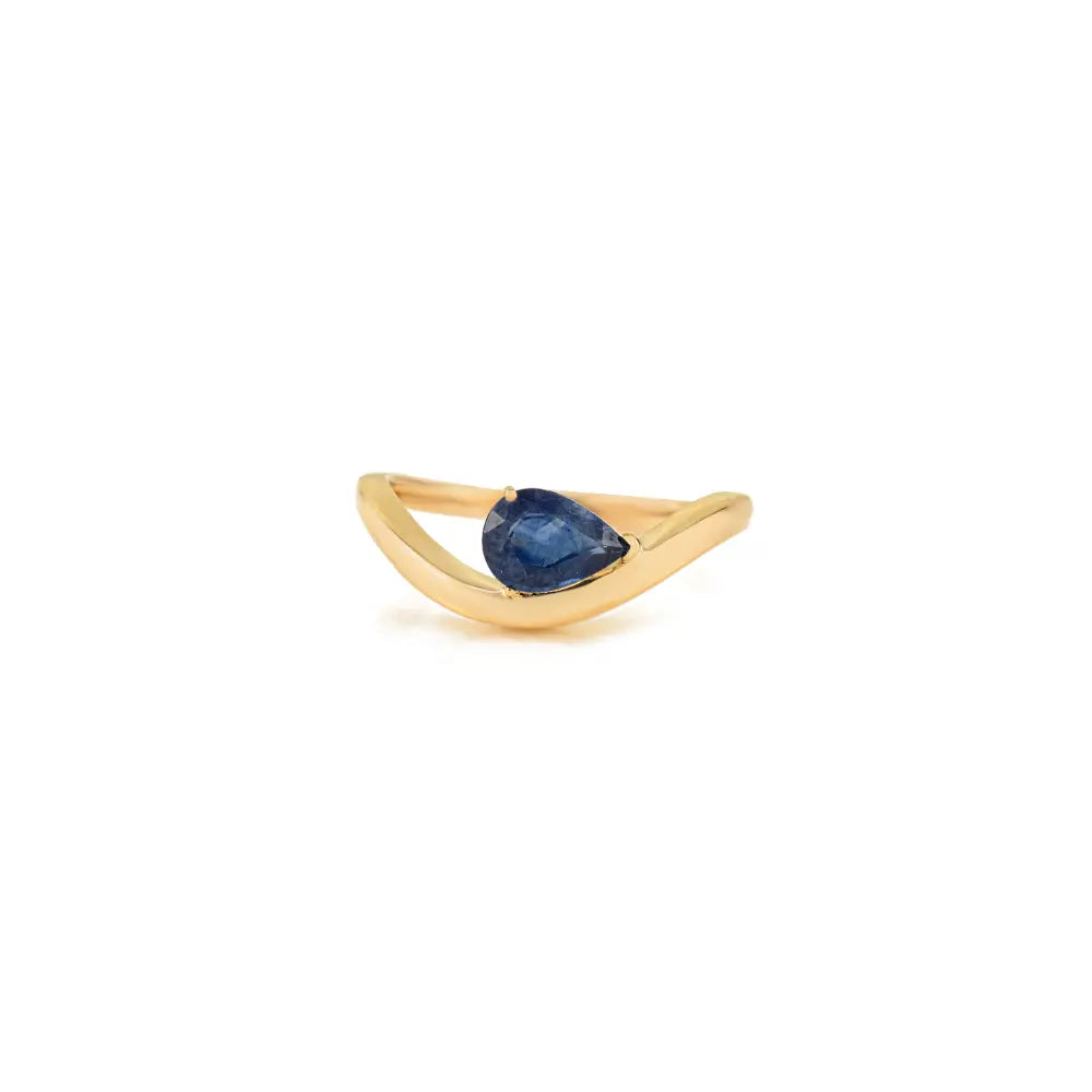 New Trending 14K Yellow Gold Blue Sapphire Curve Wavy Ring Latest Jewelry Collection