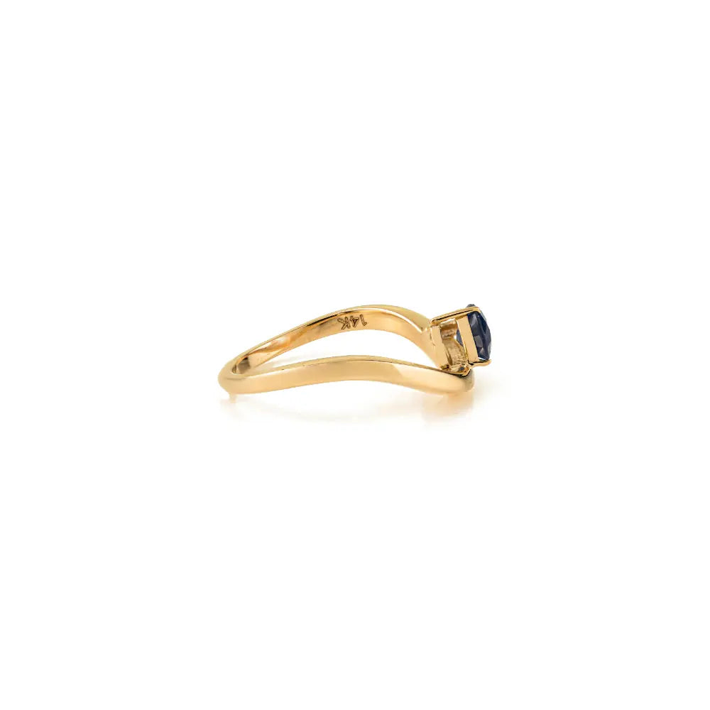 New Trending 14K Yellow Gold Blue Sapphire Curve Wavy Ring Latest Jewelry Collection