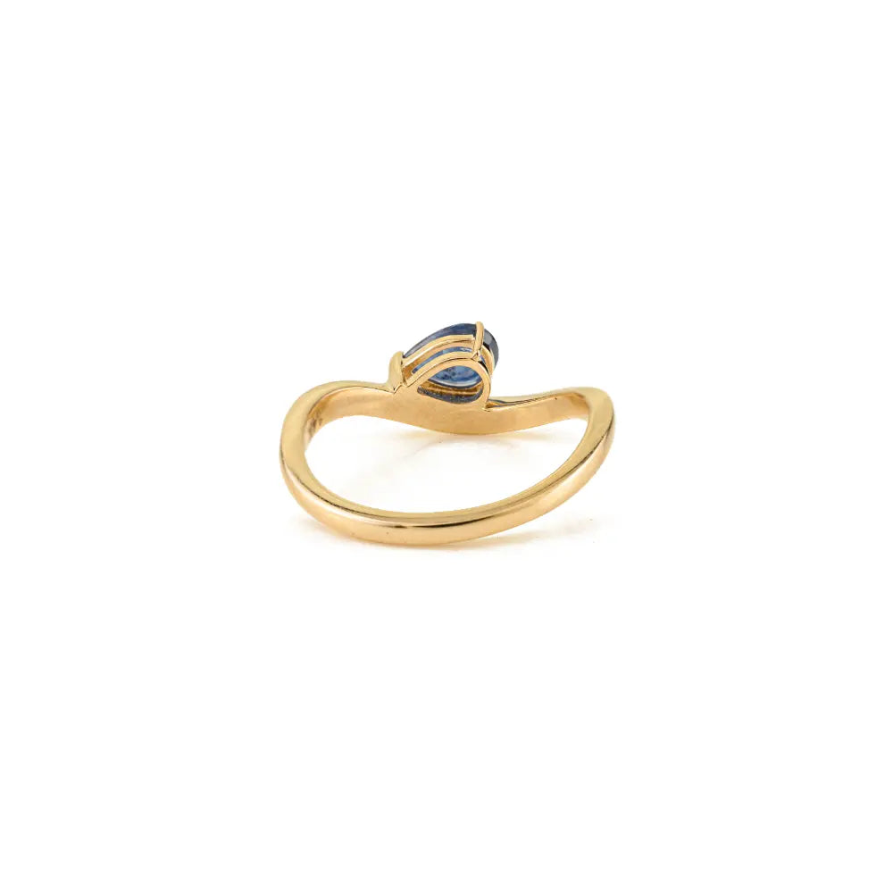 New Trending 14K Yellow Gold Blue Sapphire Curve Wavy Ring Latest Jewelry Collection