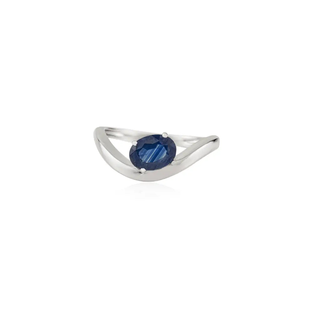 Customized Wholesale Blue Sapphire Wavy Band Ring 14K Solid White Gold Everyday Jewelry