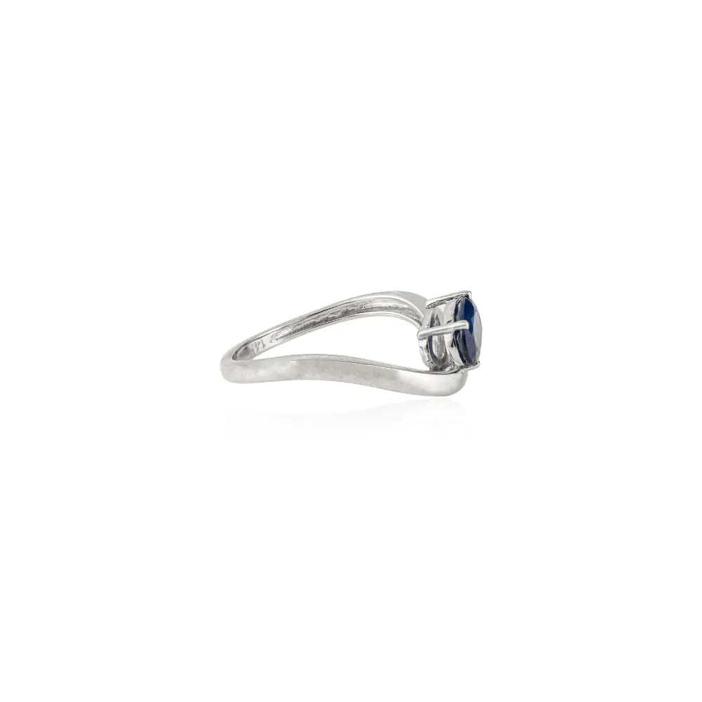 Customized Wholesale Blue Sapphire Wavy Band Ring 14K Solid White Gold Everyday Jewelry