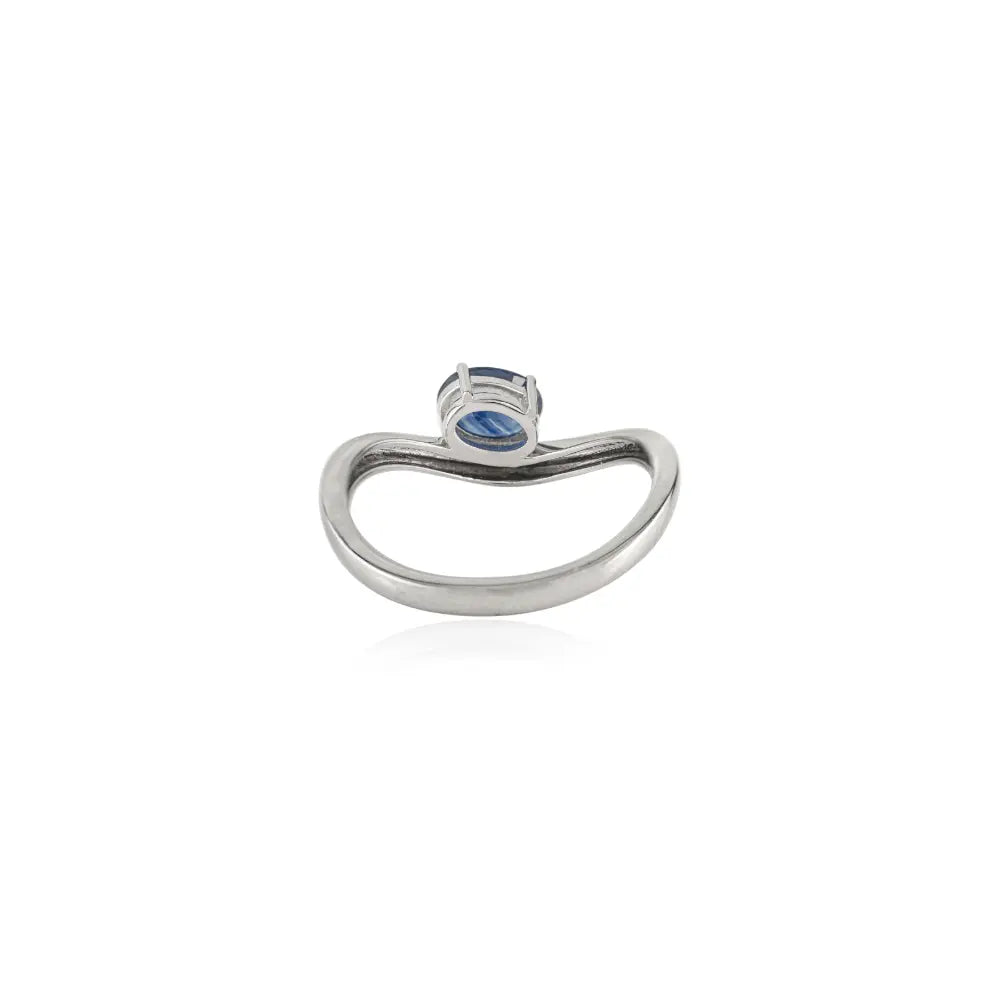 Customized Wholesale Blue Sapphire Wavy Band Ring 14K Solid White Gold Everyday Jewelry