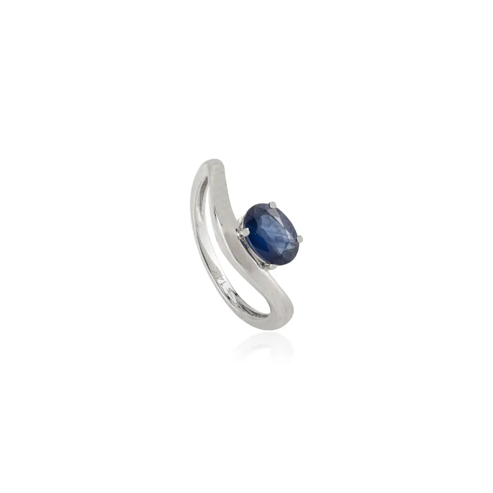 Customized Wholesale Blue Sapphire Wavy Band Ring 14K Solid White Gold Everyday Jewelry