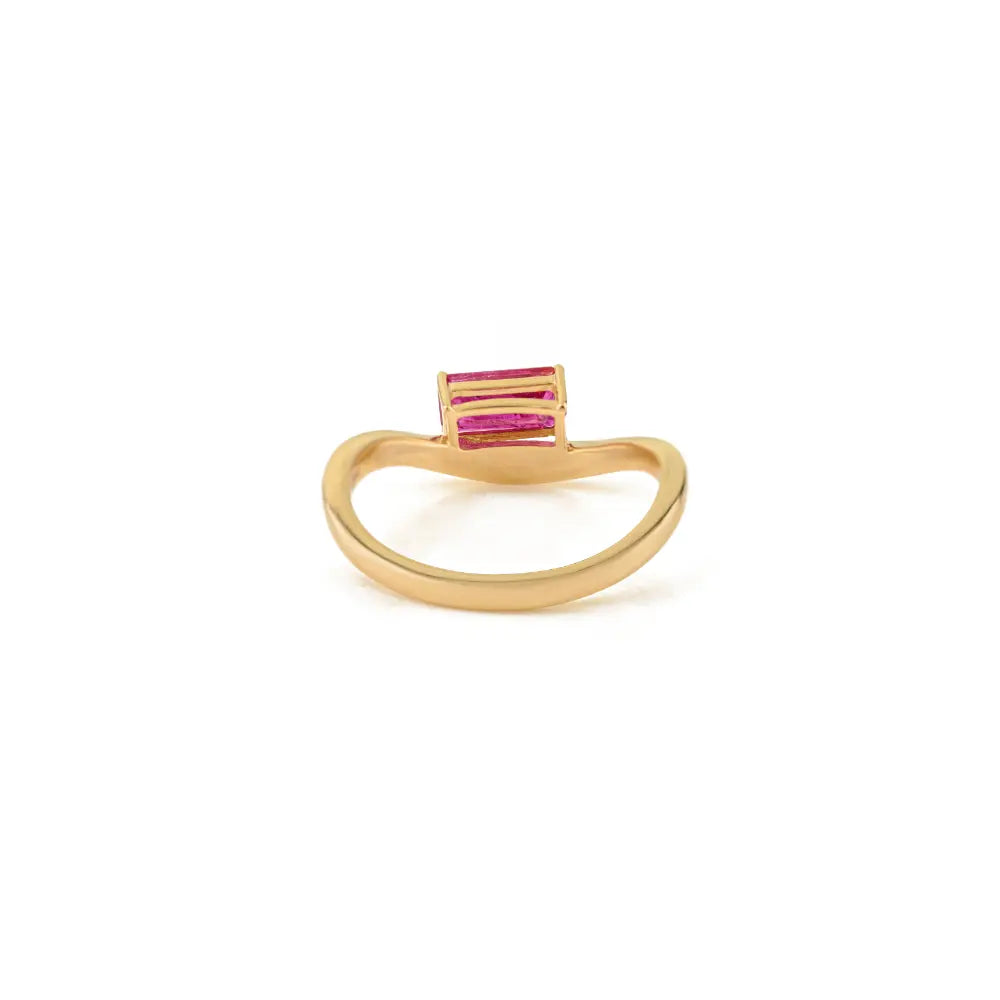 Prong Set Real Gemstone Ruby 14K Solid Yellow Gold Curve Wavy Ring Anniversary Gift