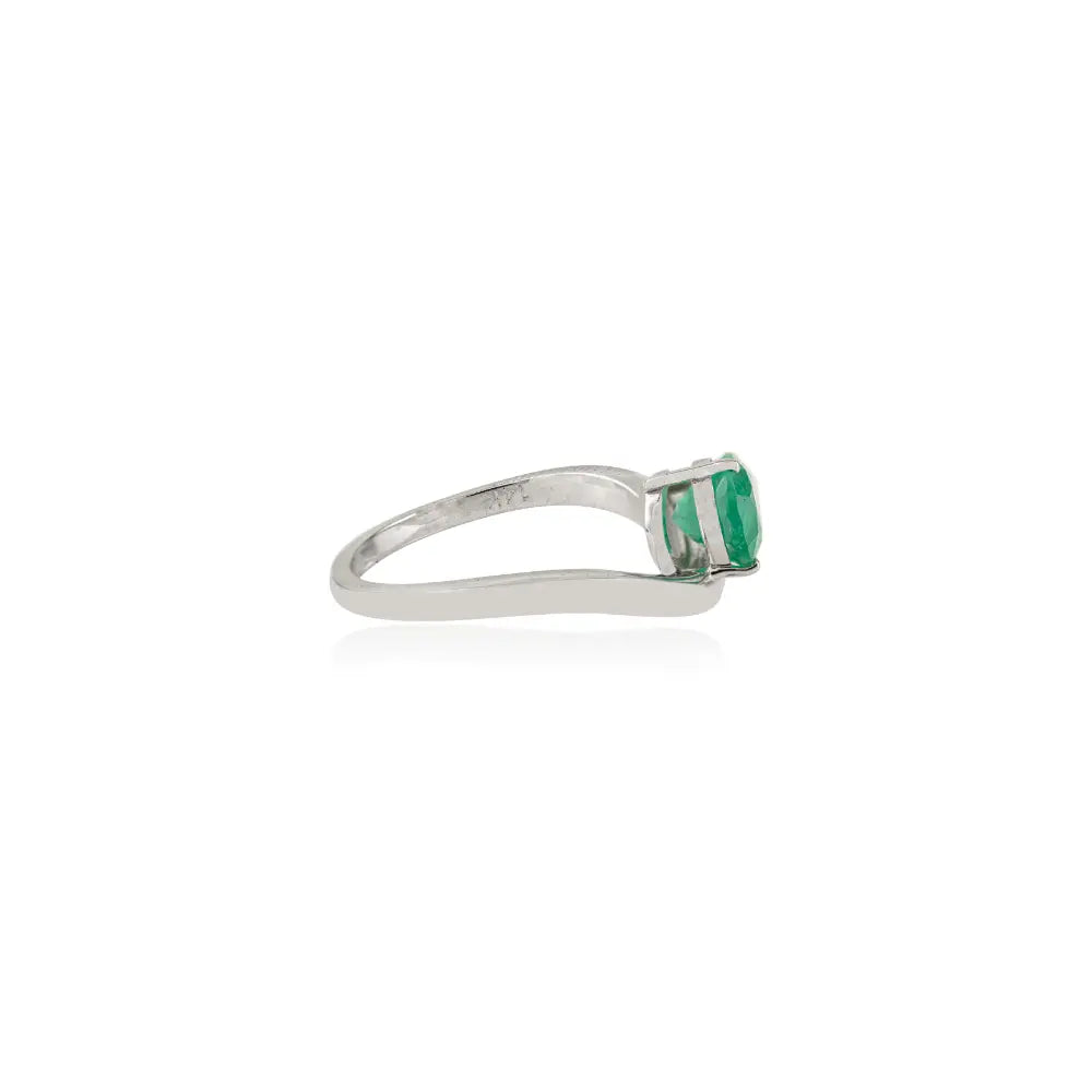 9x6 mm Pear Shape Zambian Emerald Fine Statement Wavy Band Ring 14K Solid White Gold
