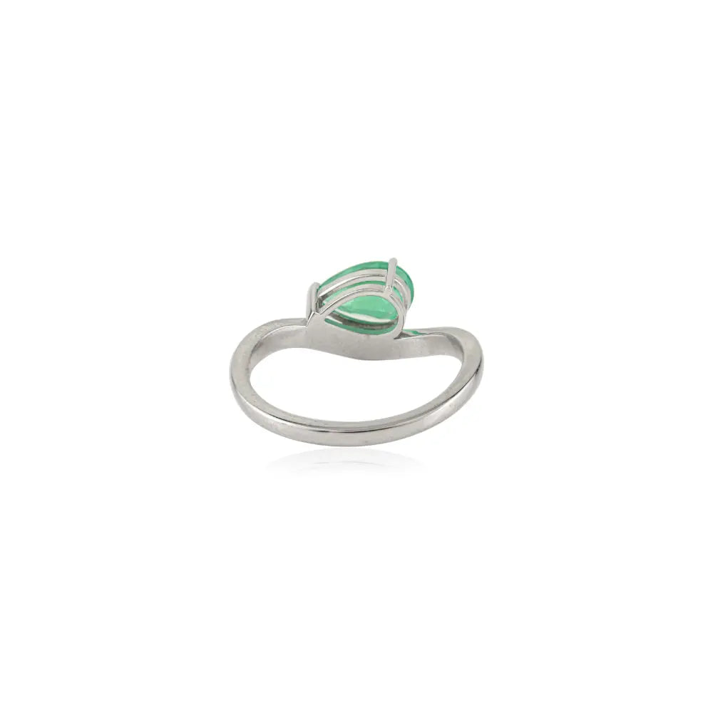 9x6 mm Pear Shape Zambian Emerald Fine Statement Wavy Band Ring 14K Solid White Gold