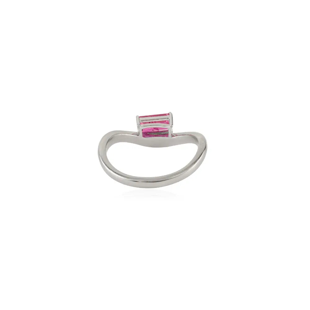 Octagon Cut Ruby Handmade 14K White Gold Curve Shape Wavy Ring Anniversary Gift