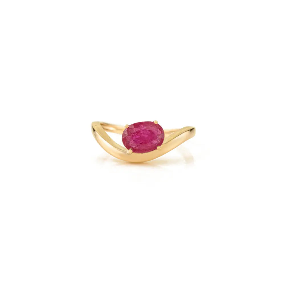 July Birthstone Latest Design Ruby Wavy Band Curve Ring Engagement Jewelry 14K Gold