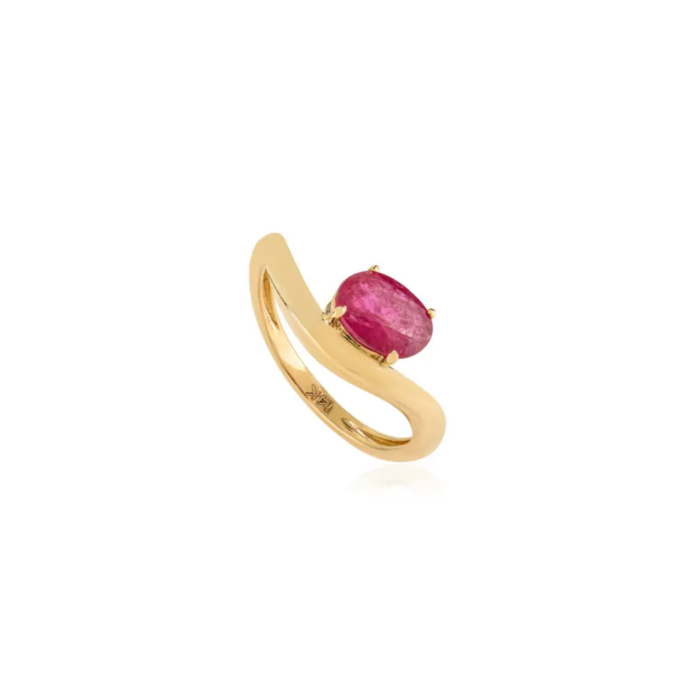 July Birthstone Latest Design Ruby Wavy Band Curve Ring Engagement Jewelry 14K Gold