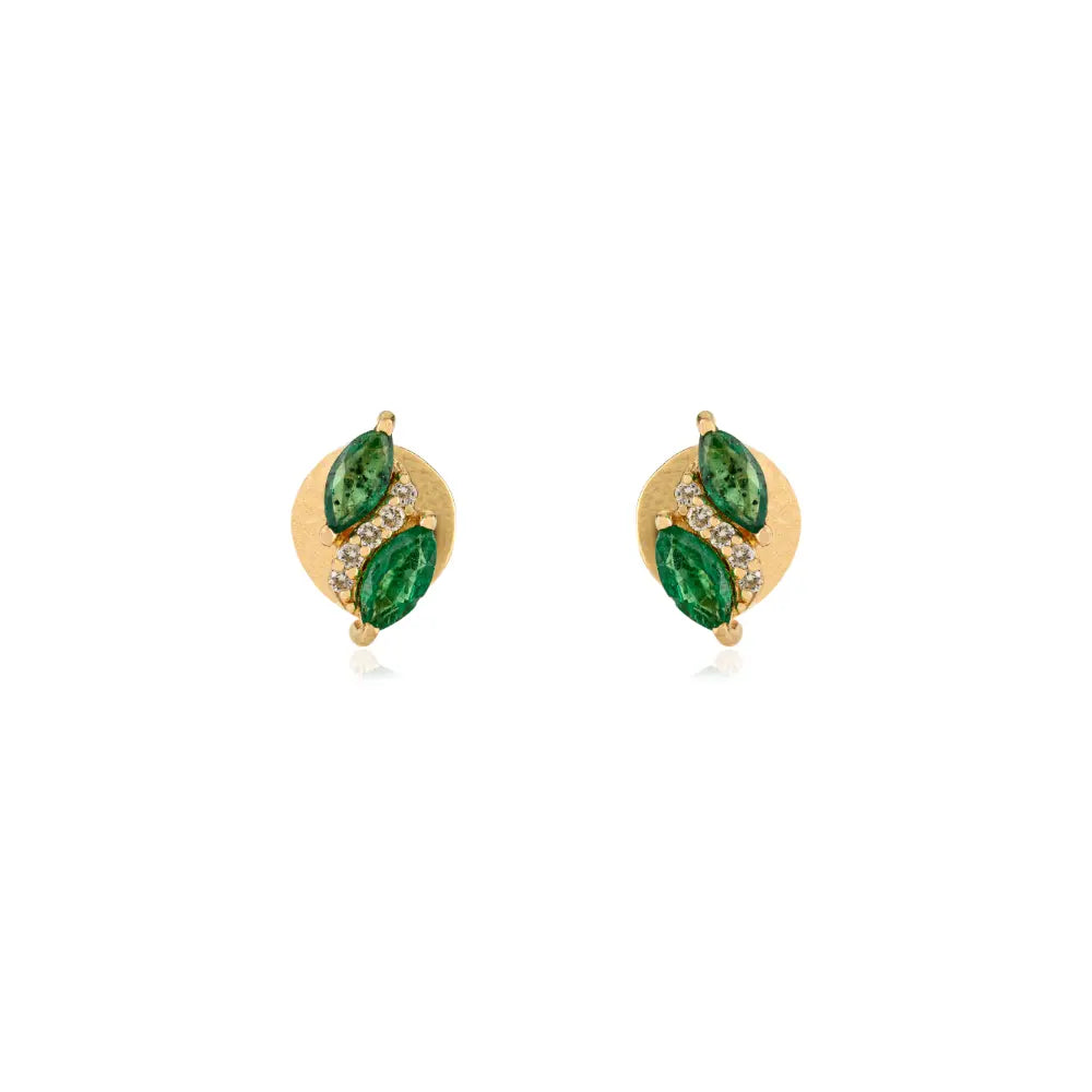 Delicate Simple Emerald & Diamond Minimal Stud Earrings 14K Solid Yellow Gold Jewelry Women
