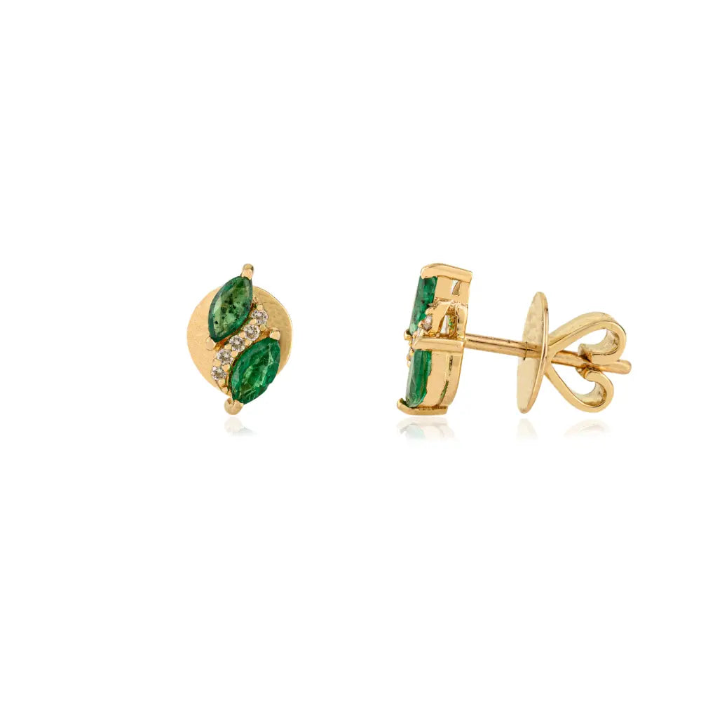 Delicate Simple Emerald & Diamond Minimal Stud Earrings 14K Solid Yellow Gold Jewelry Women