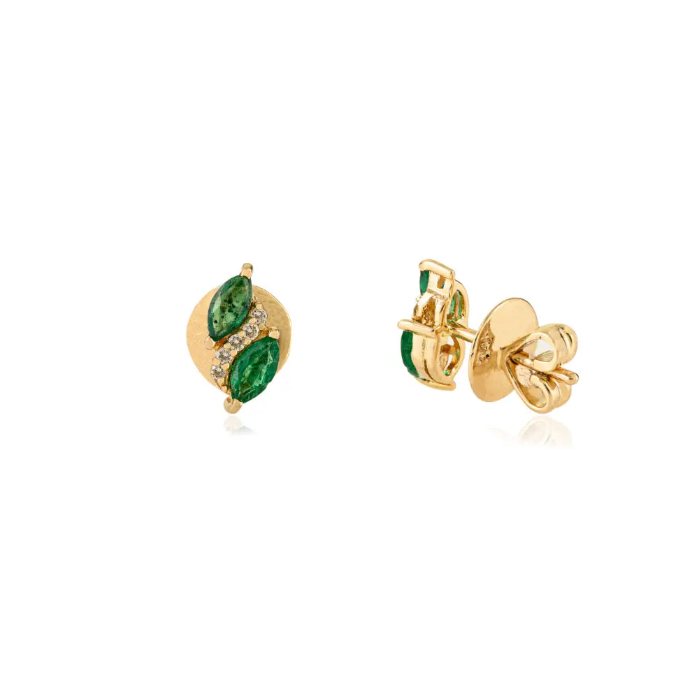 Delicate Simple Emerald & Diamond Minimal Stud Earrings 14K Solid Yellow Gold Jewelry Women