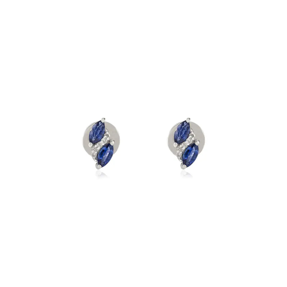 September Birthstone Blue Sapphire & Diamond Minimal Stud Earrings 14K Solid Gold Jewelry