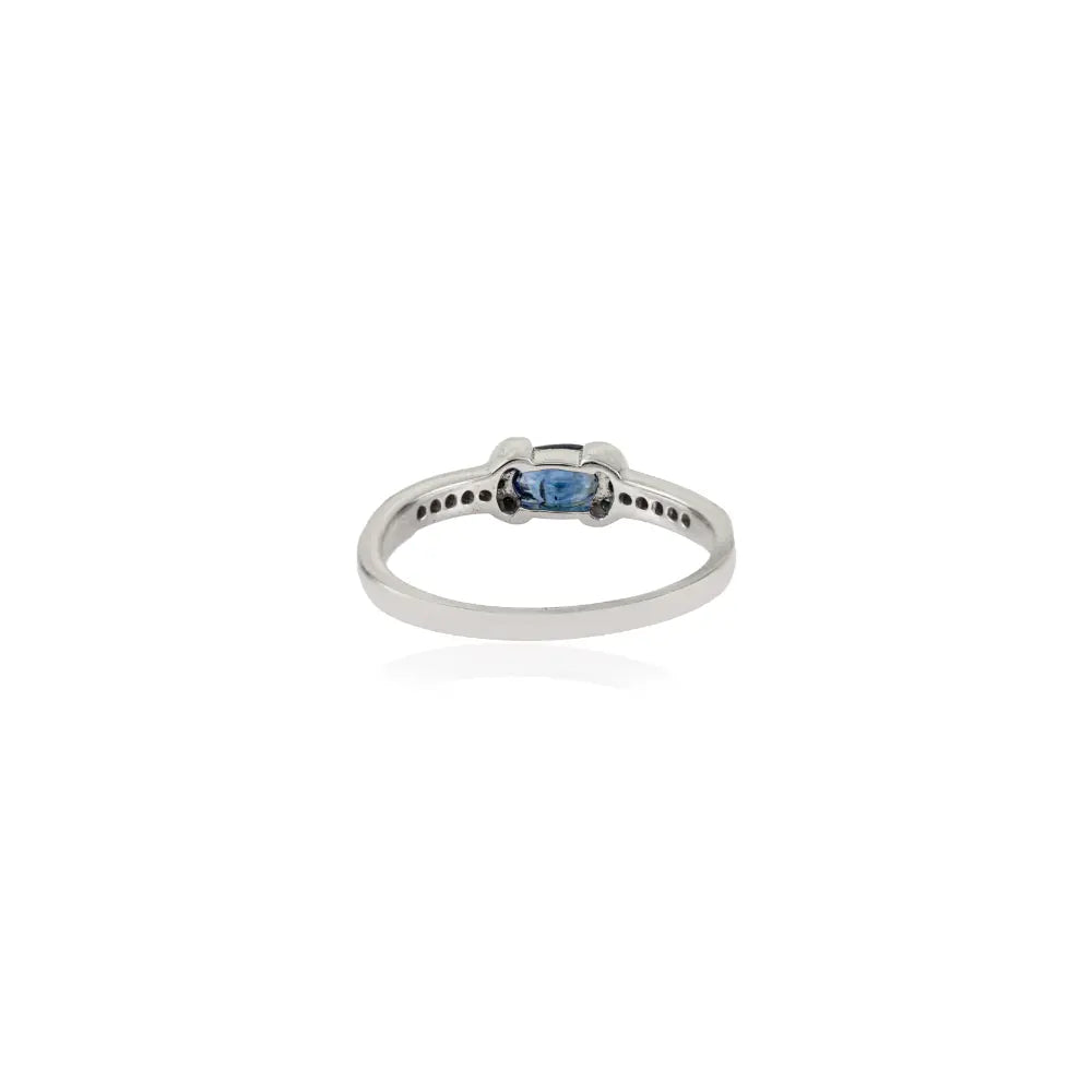 Fine Half Bezel Set Blue Sapphire & Diamond 14K White Gold Engagement Ring Manufacturer