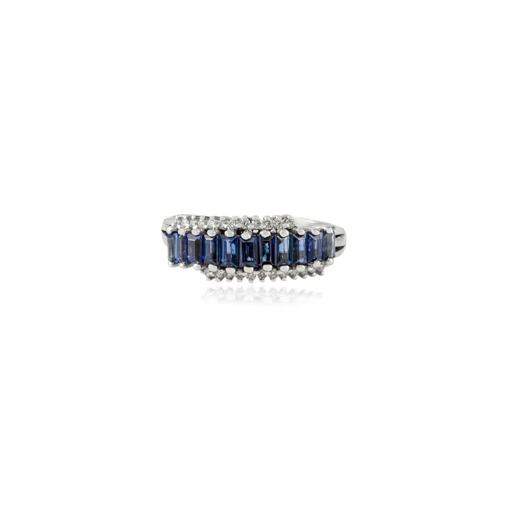14K White Gold Blue Sapphire & Diamond Statement Zig Zag Ring Wholesale Designer Jewelry