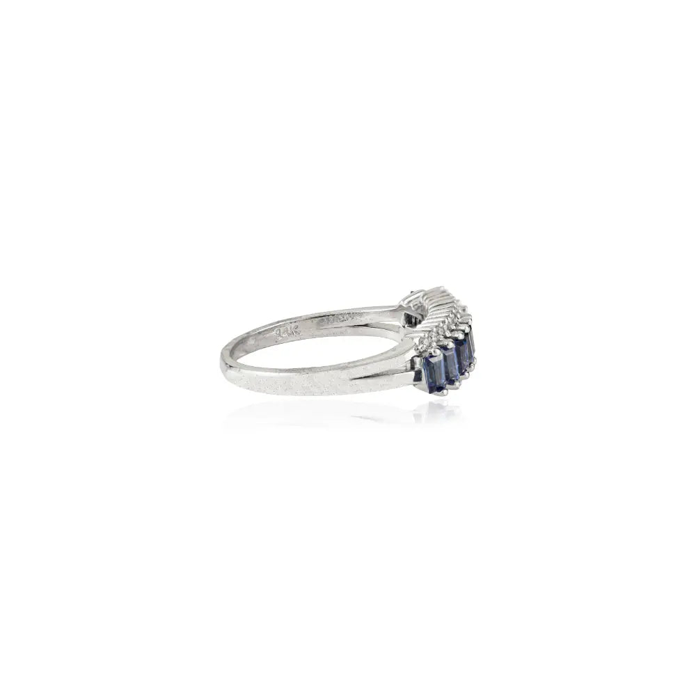 14K White Gold Blue Sapphire & Diamond Statement Zig Zag Ring Wholesale Designer Jewelry