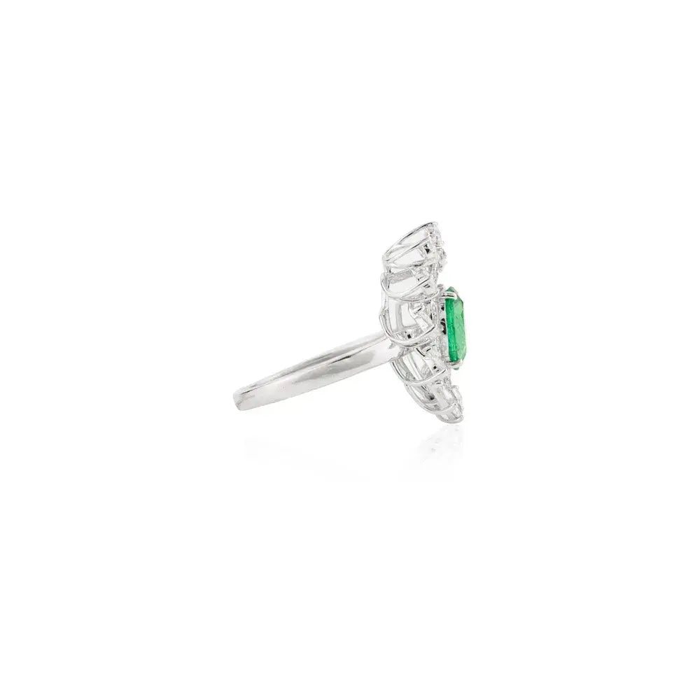 Designer Jewelry Natural Emerald & Diamond 18K White Gold Cocktail Ring