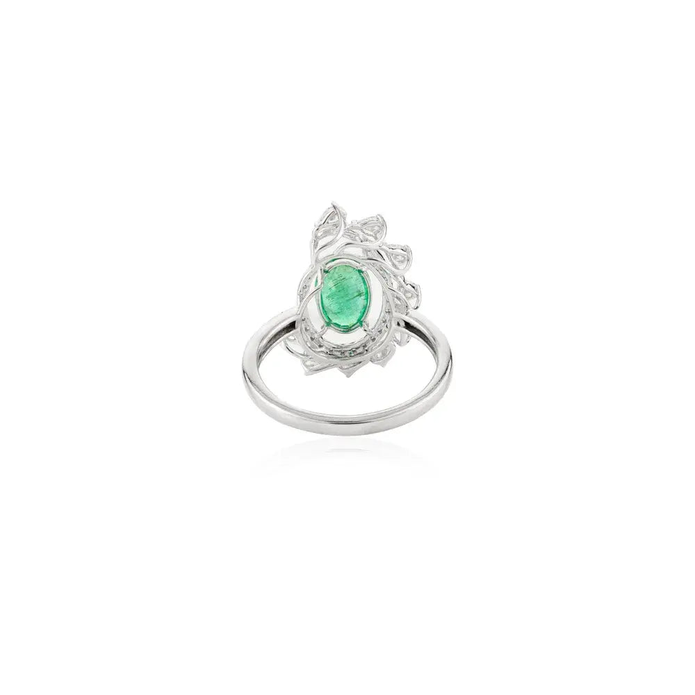 Designer Jewelry Natural Emerald & Diamond 18K White Gold Cocktail Ring