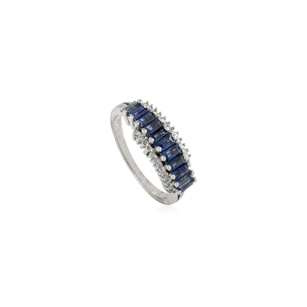 14K White Gold Blue Sapphire & Diamond Statement Zig Zag Ring Wholesale Designer Jewelry
