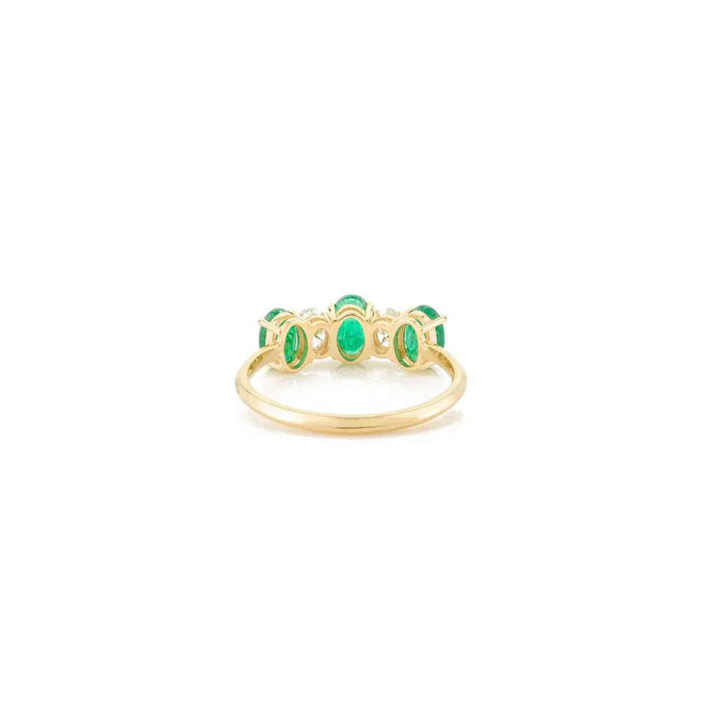 High Quality Product Solid 18K Gold Emerald & Diamond Half Eternity Band Ring