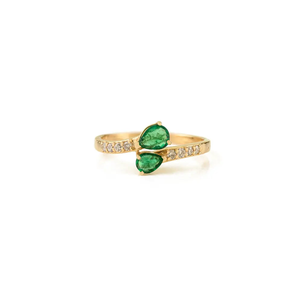 14K Yellow Gold Emerald & Diamond Minimal Bypass Ring Wholesale Price Jewelry Manufacturer